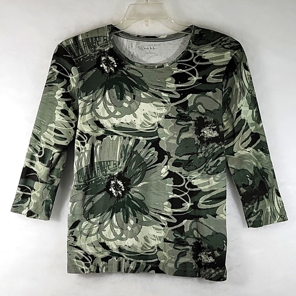 Nichole Miller Nicki Embellished 3/4 Sleeve Floral Top Size L
